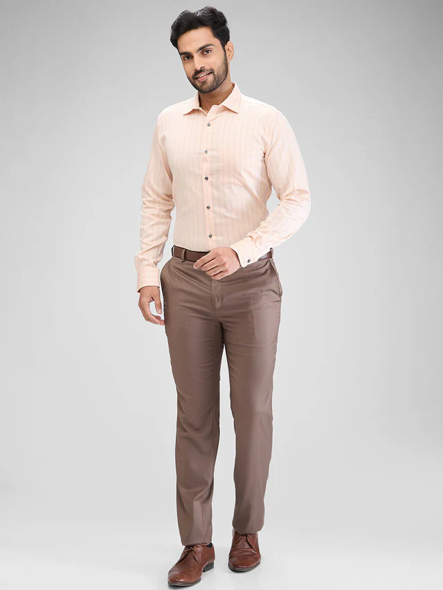 Raymond Men Brown Solid Contemporary Fit Trouser - Image 5