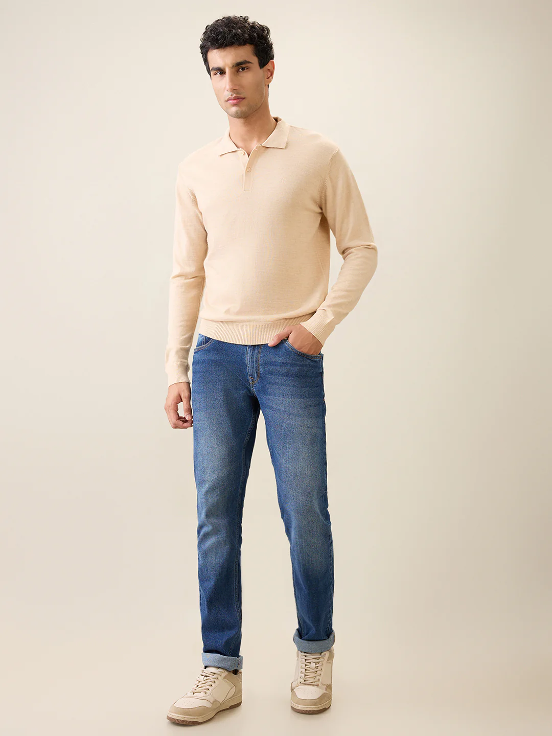 Raymond Men Brown Solid Contemporary Fit Wool Blend Full Sleeve Polo Neck Collar Sweater - Image 5