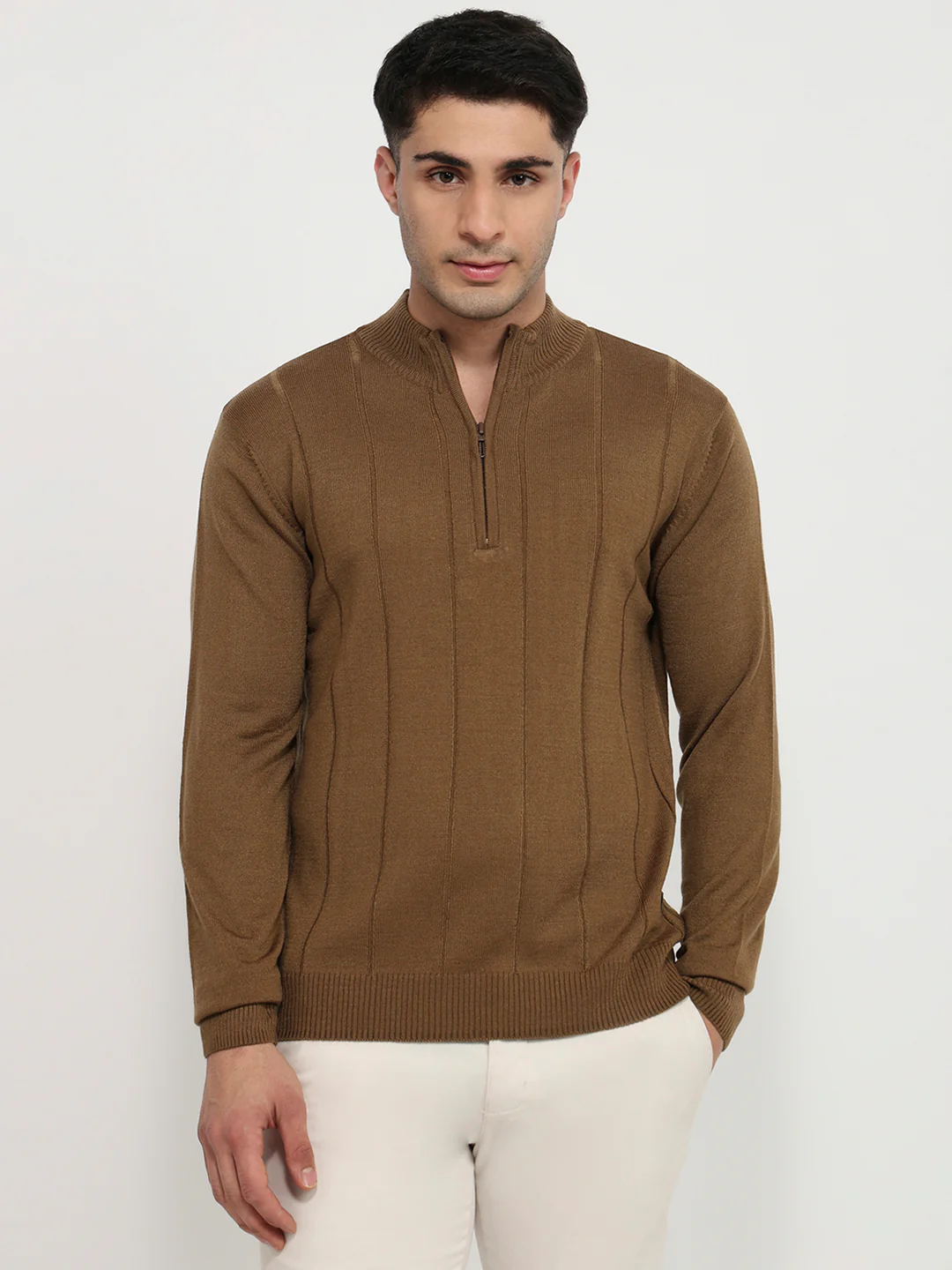 Raymond Men Brown Solid Regular Fit Acrlic Blend Sweatshirt