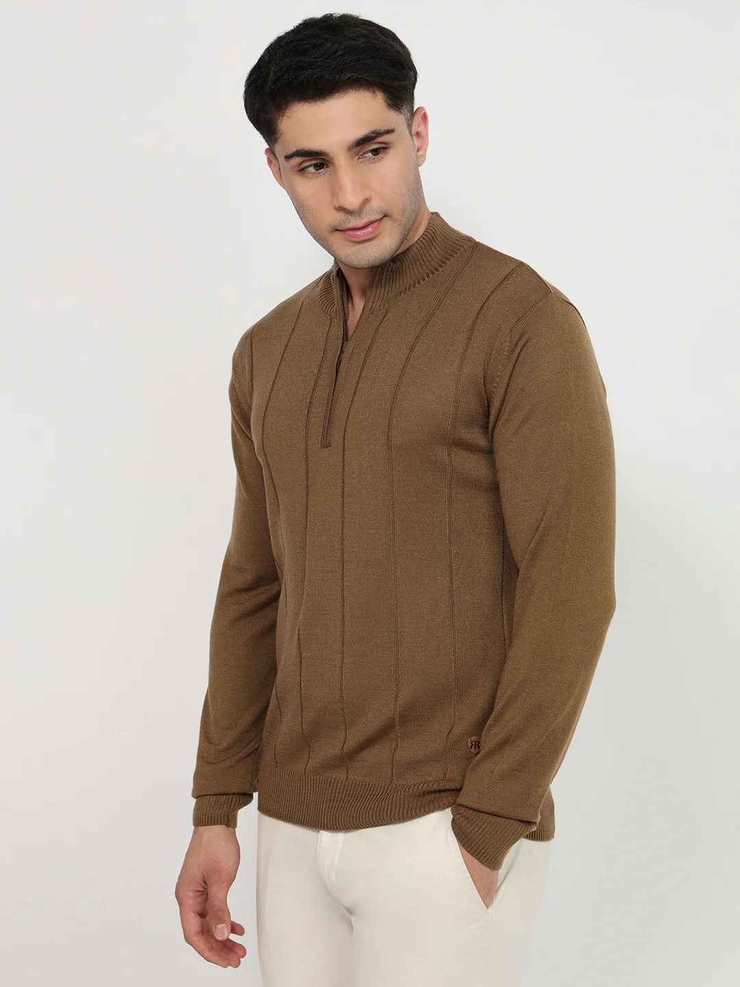 Raymond Men Brown Solid Regular Fit Acrlic Blend Sweatshirt - Image 2