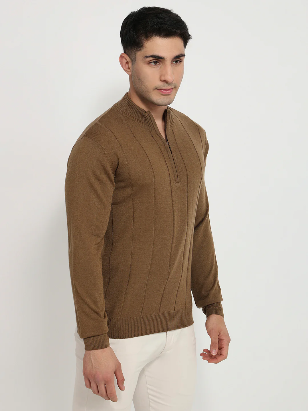 Raymond Men Brown Solid Regular Fit Acrlic Blend Sweatshirt - Image 3