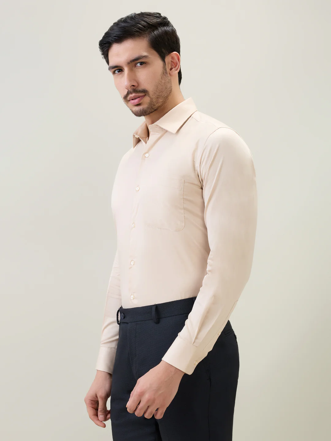 Raymond Men Brown Solid Regular Fit Cotton Blend Shirt - Image 2