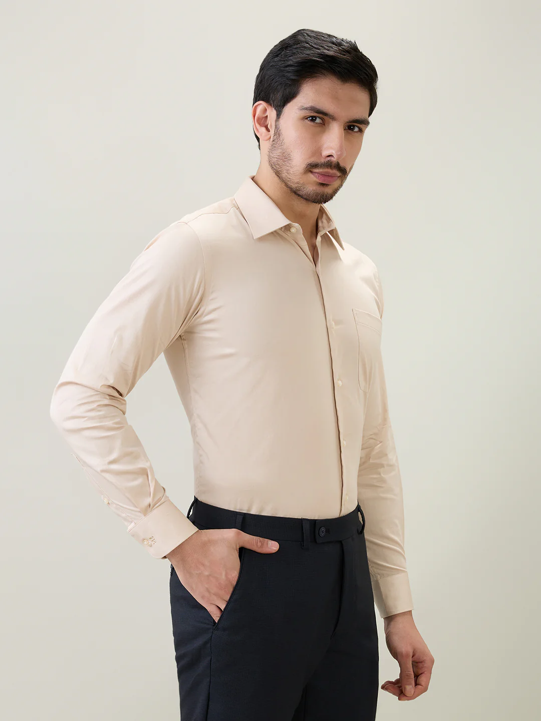 Raymond Men Brown Solid Regular Fit Cotton Blend Shirt - Image 3