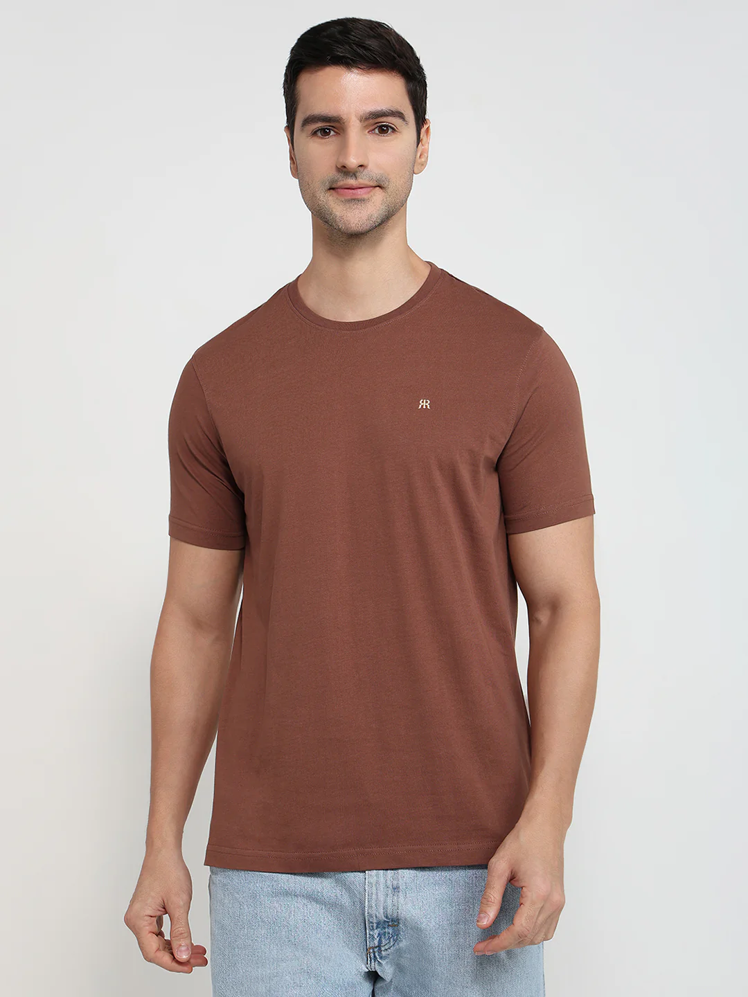 Raymond Men Brown Solid Regular Fit Cotton T-Shirt