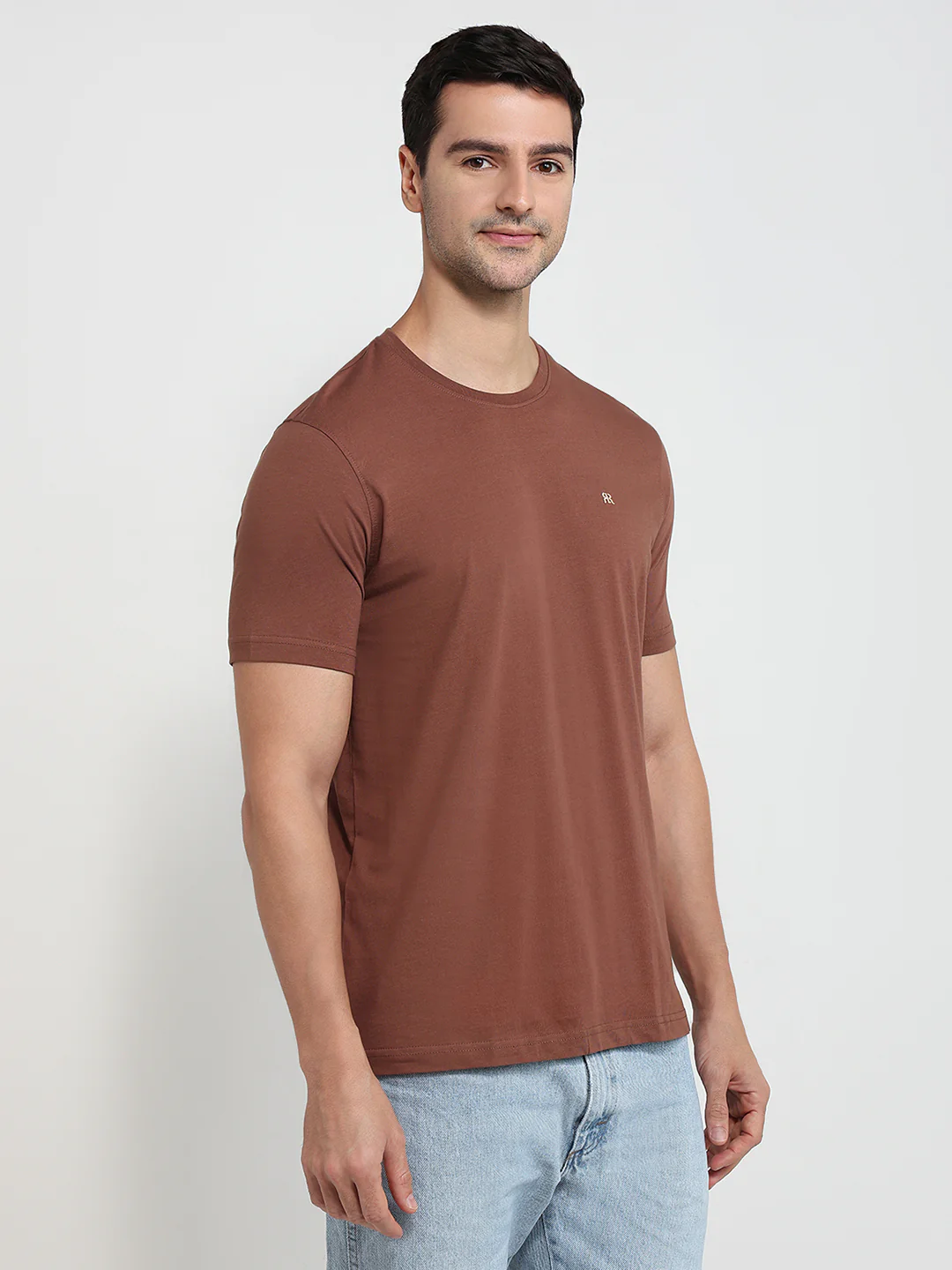 Raymond Men Brown Solid Regular Fit Cotton T-Shirt - Image 3
