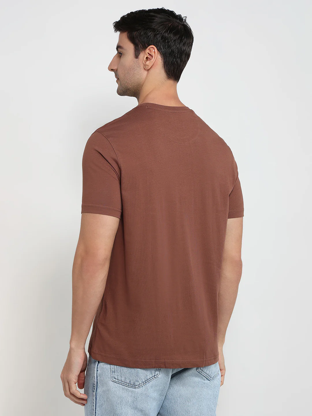 Raymond Men Brown Solid Regular Fit Cotton T-Shirt - Image 4