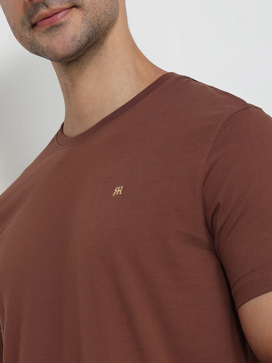 Raymond Men Brown Solid Regular Fit Cotton T-Shirt - Image 6