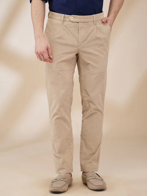 Raymond Men Brown Solid Slim Fit Cotton Blend Trouser