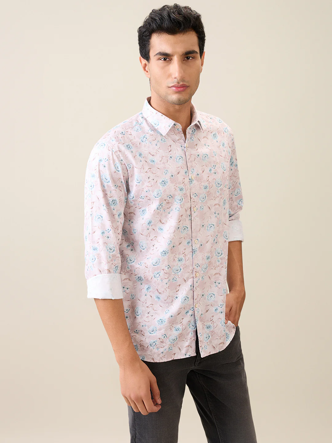 Raymond Men Brown Solid Slim Fit Cotton Casual Shirt - Image 3