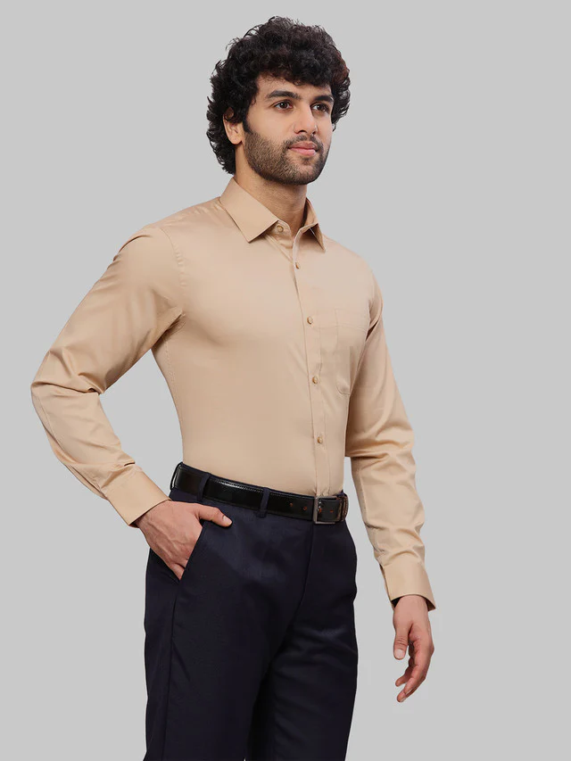 Raymond Men Brown Solid Slim Fit Cotton Formal Shirt - Image 2