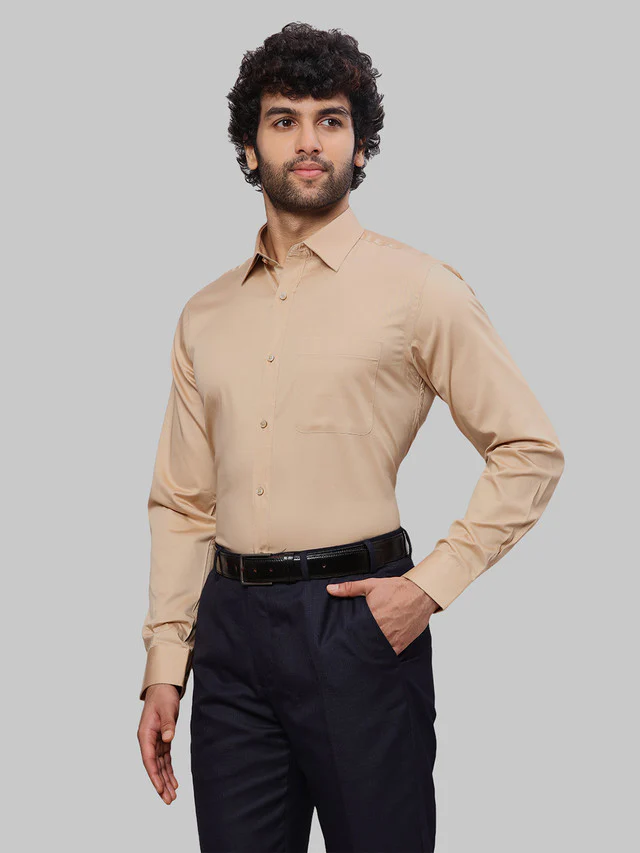 Raymond Men Brown Solid Slim Fit Cotton Formal Shirt - Image 3