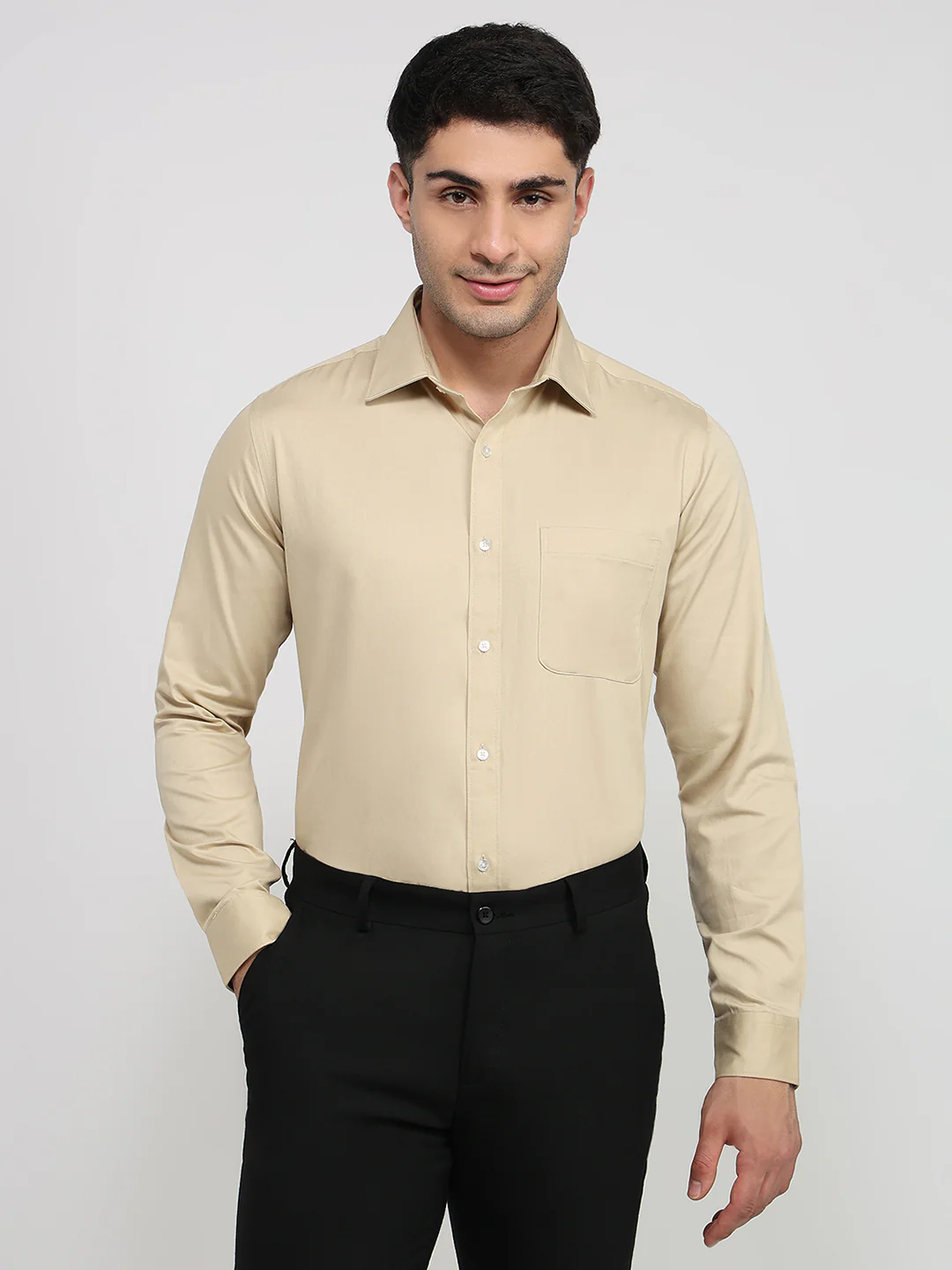Raymond Men Brown Solid Slim Fit Cotton Shirt
