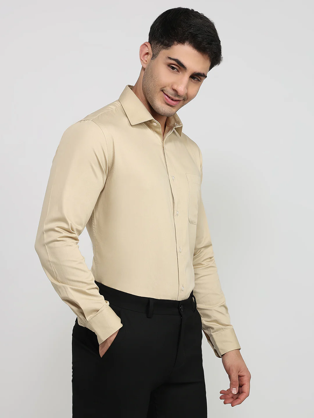 Raymond Men Brown Solid Slim Fit Cotton Shirt - Image 3