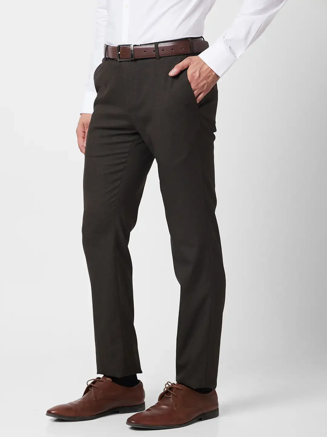 Raymond Men Brown Solid Slim Fit Polyester Blend Trouser - Image 3