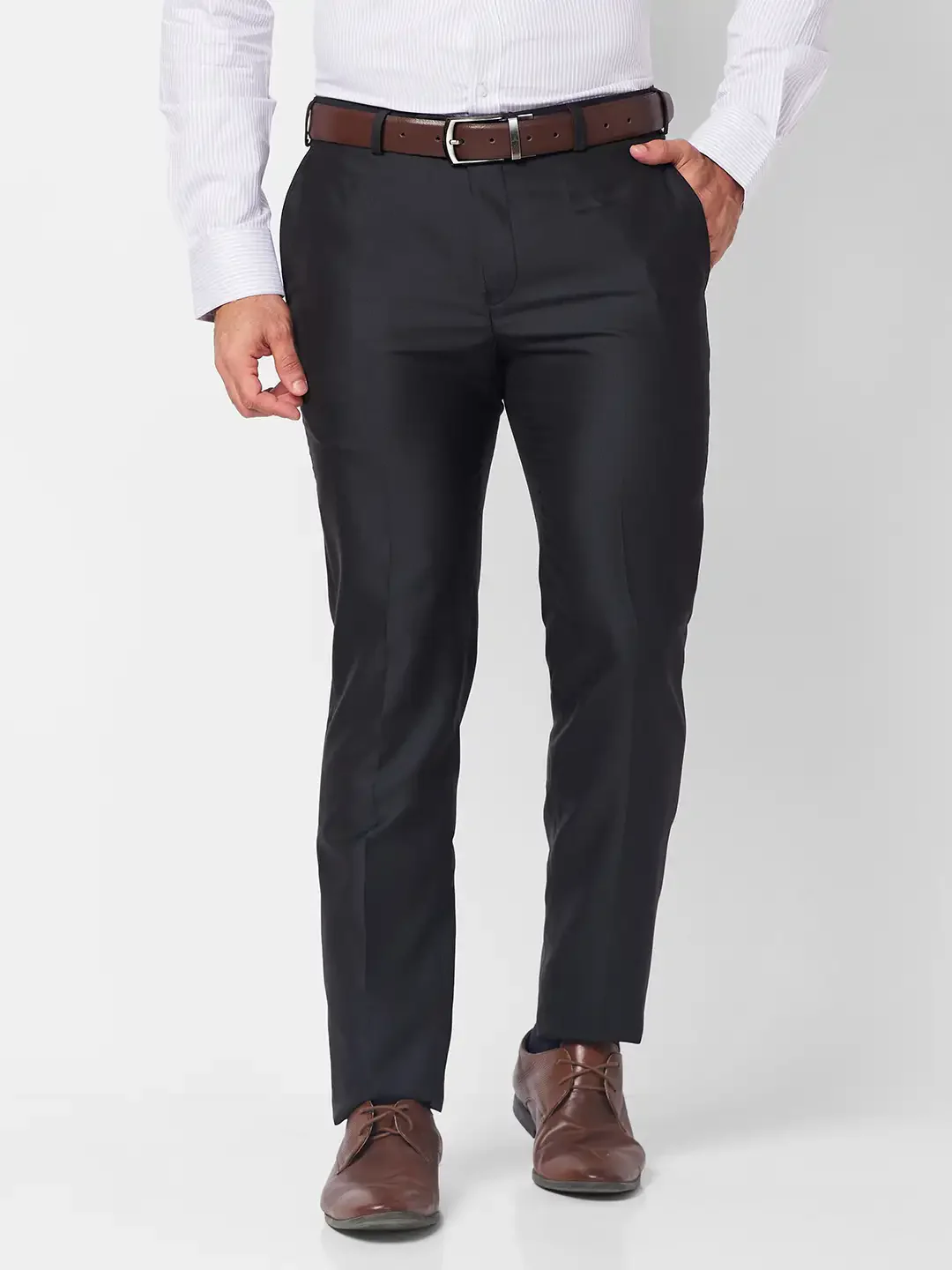 Raymond Men Brown Solid Slim Fit Polyester Blend Trouser