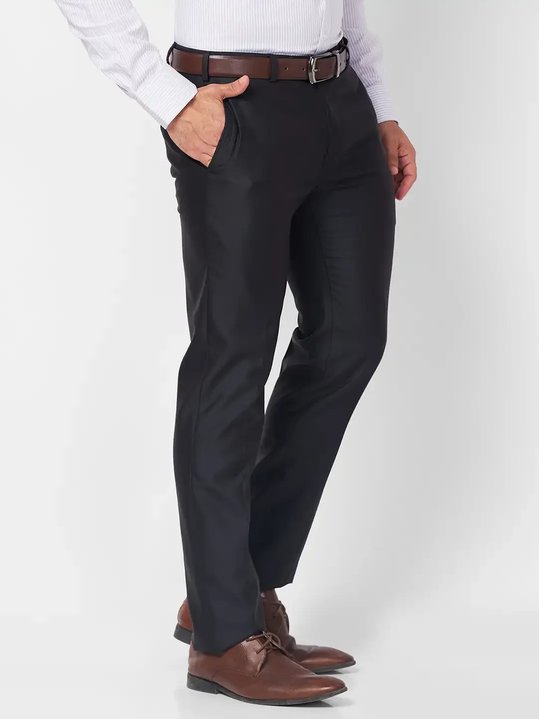 Raymond Men Brown Solid Slim Fit Polyester Blend Trouser - Image 2