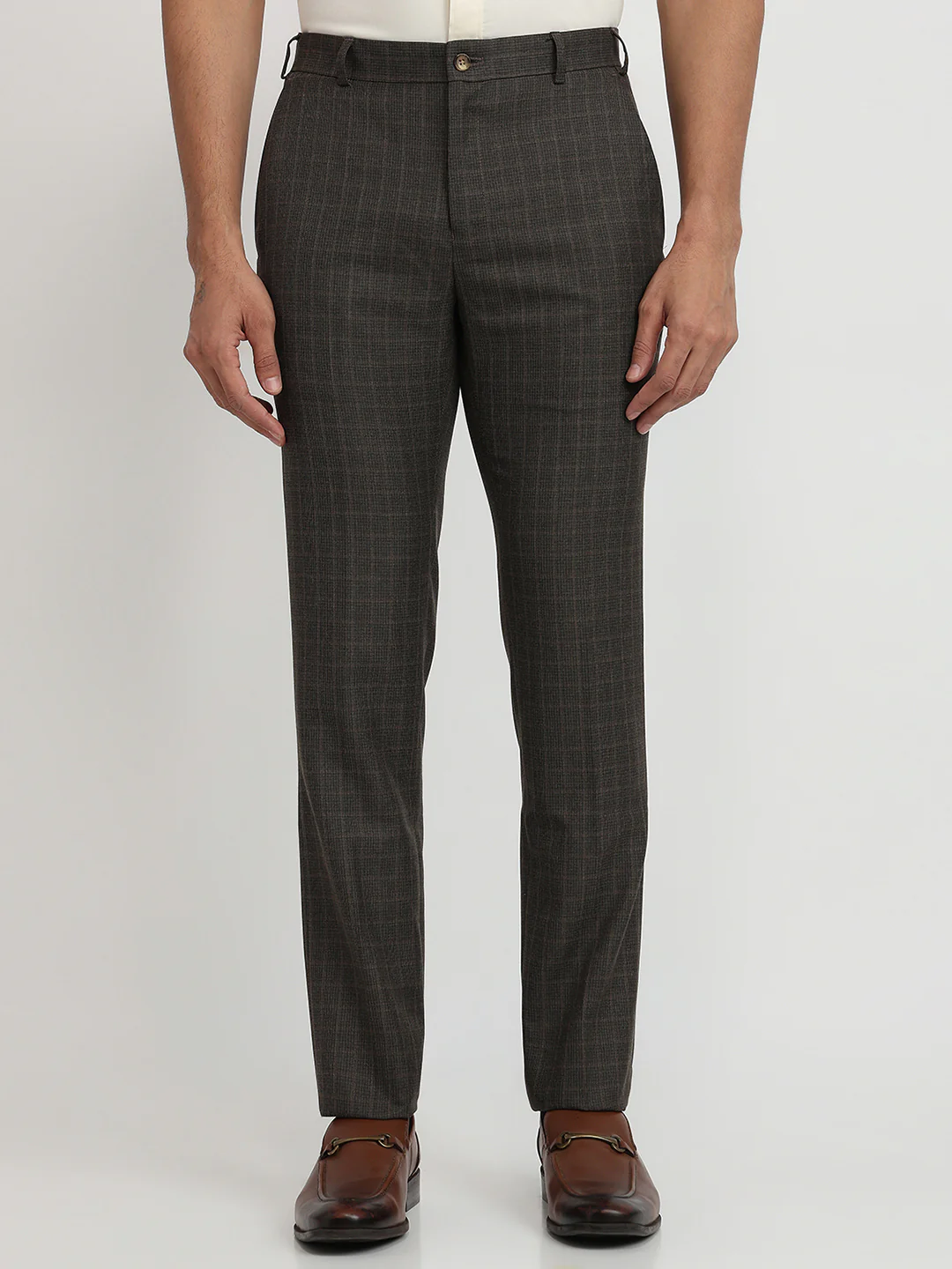 Raymond Men Brown Solid Slim Fit Polyester Blend Trouser