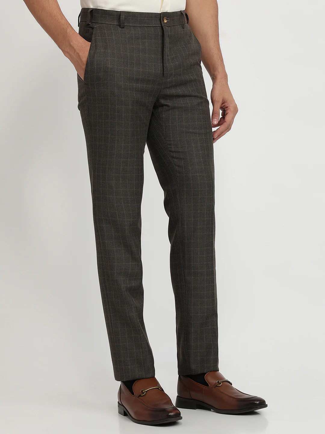 Raymond Men Brown Solid Slim Fit Polyester Blend Trouser - Image 3