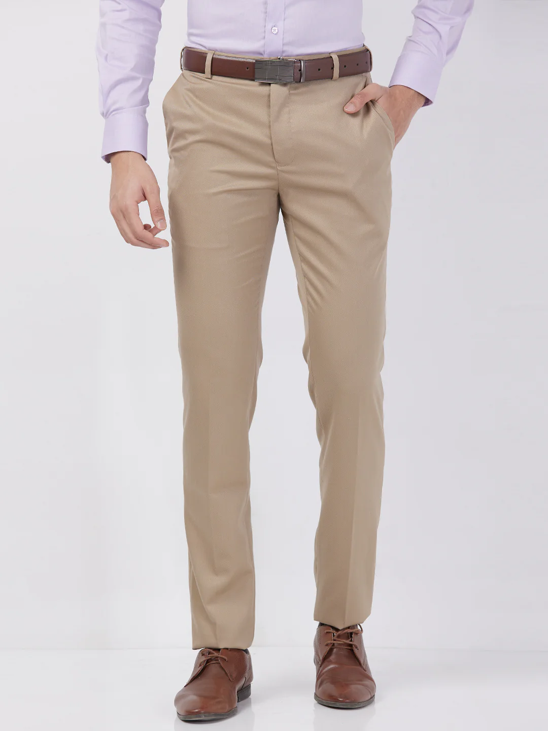 Raymond Men Brown Solid Slim Fit Polyester Blend Trouser