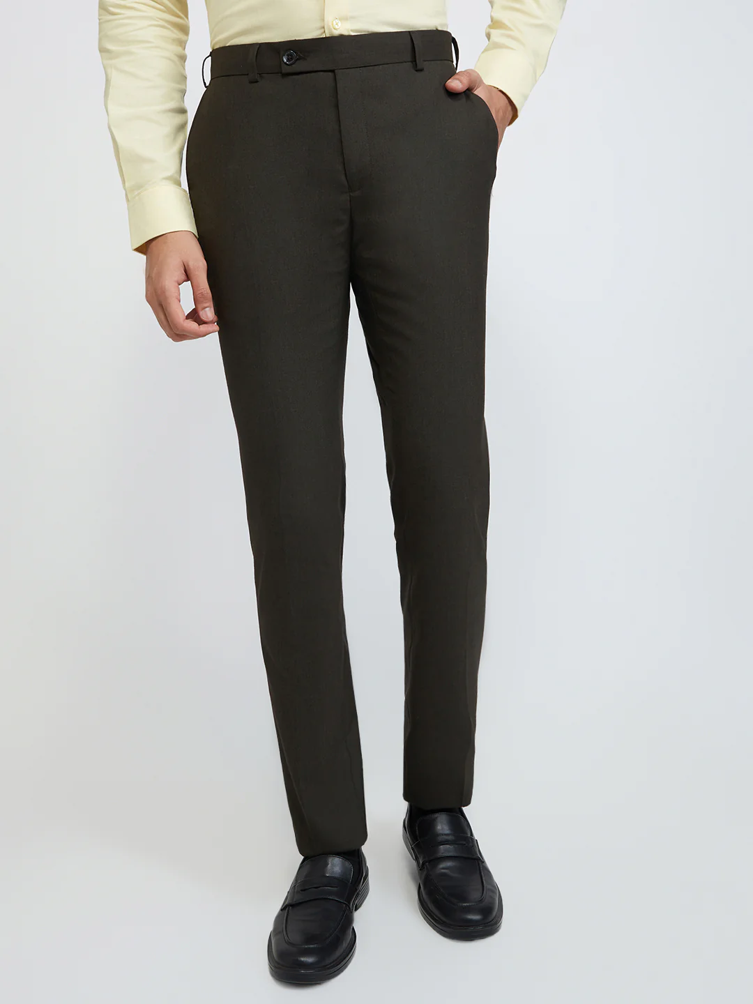 Raymond Men Brown Solid Slim Fit Polyester Blend Trouser