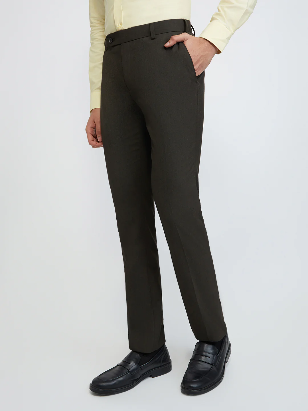 Raymond Men Brown Solid Slim Fit Polyester Blend Trouser - Image 3