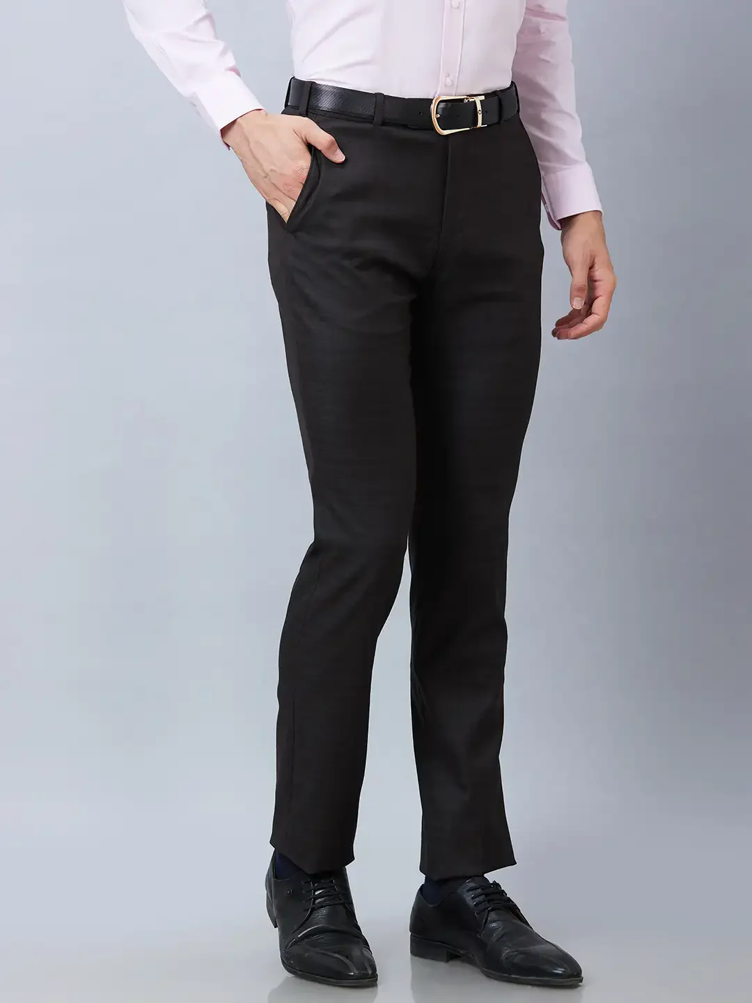 Raymond Men Brown Solid Slim Fit Polyester Blend Trousers - Image 2