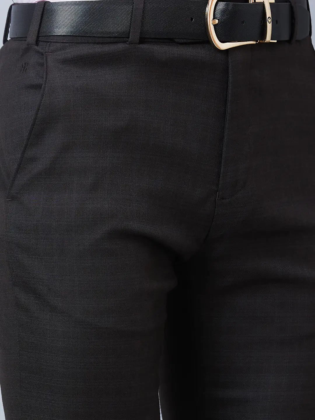 Raymond Men Brown Solid Slim Fit Polyester Blend Trousers - Image 6