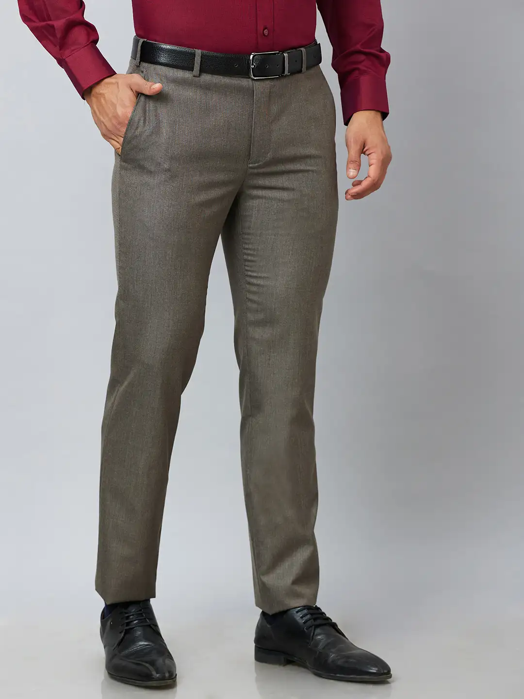 Raymond Men Brown Solid Slim Fit Polyester Blend Trousers - Image 2