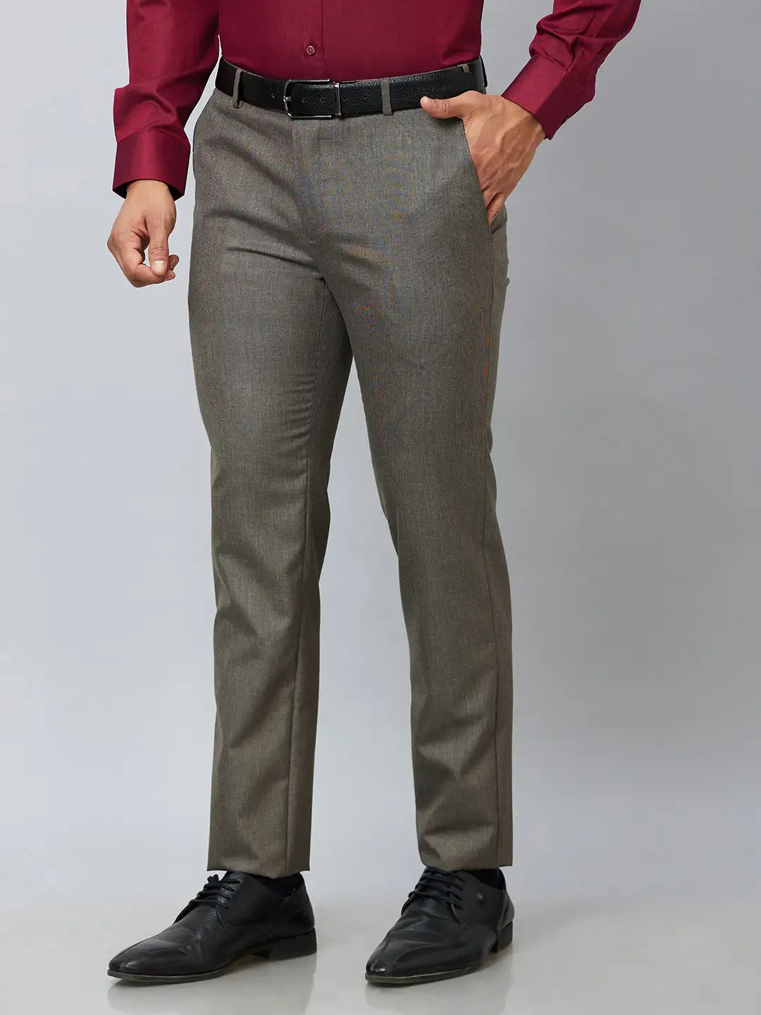 Raymond Men Brown Solid Slim Fit Polyester Blend Trousers - Image 3