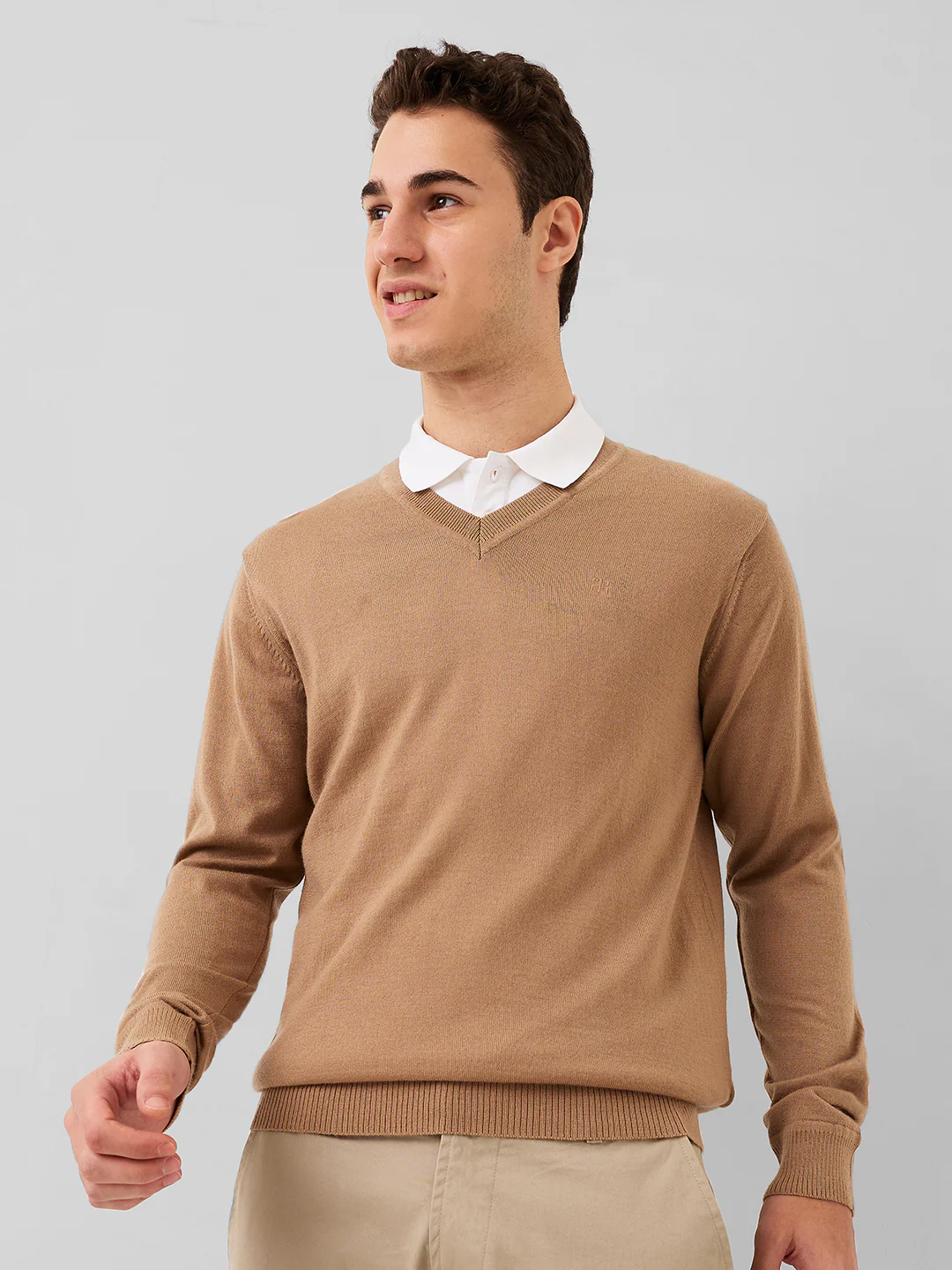 Raymond Men Brown Solid Wool Blend Sweaters