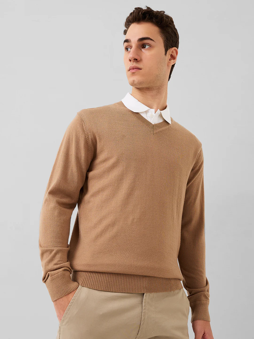 Raymond Men Brown Solid Wool Blend Sweaters - Image 2