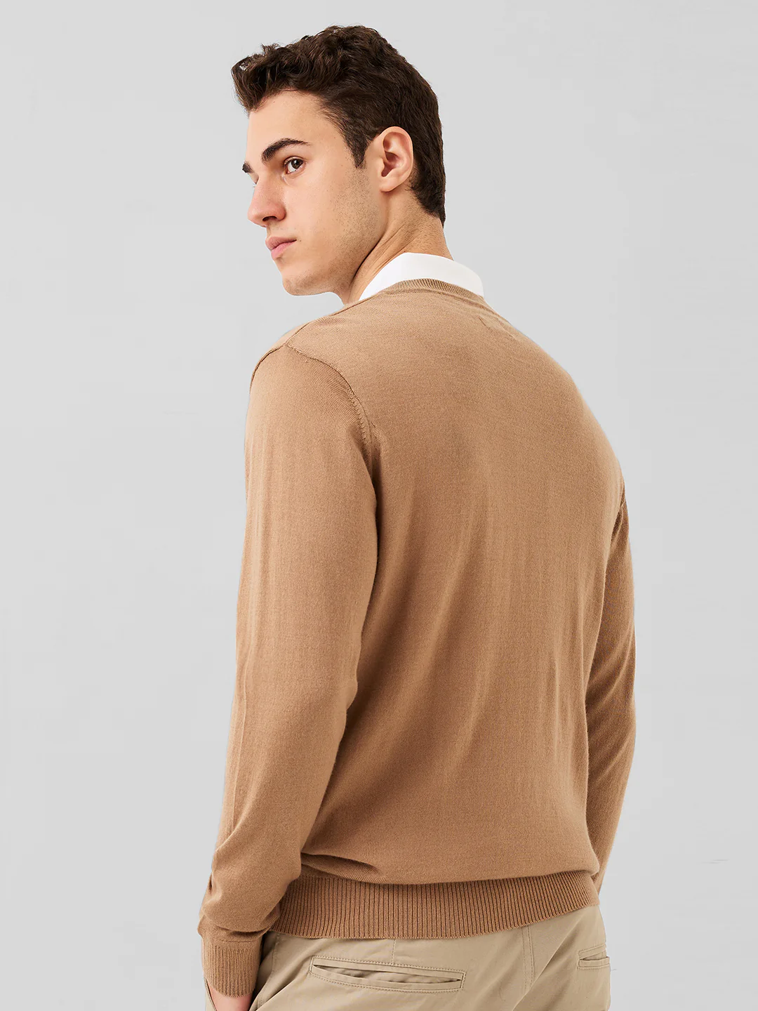 Raymond Men Brown Solid Wool Blend Sweaters - Image 3