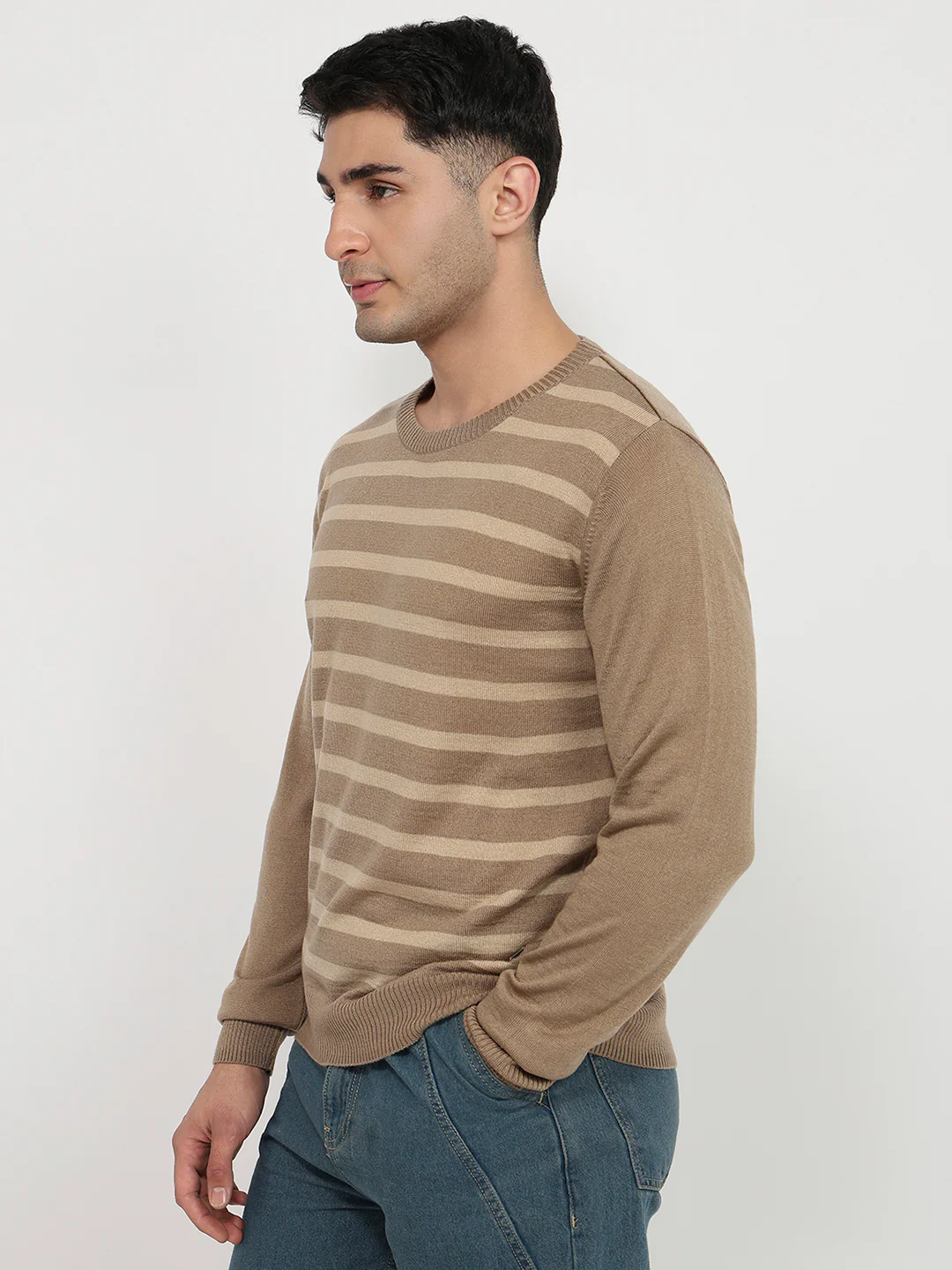 Raymond Men Brown Stripe Acrlic Blend Sweatshirt - Image 2