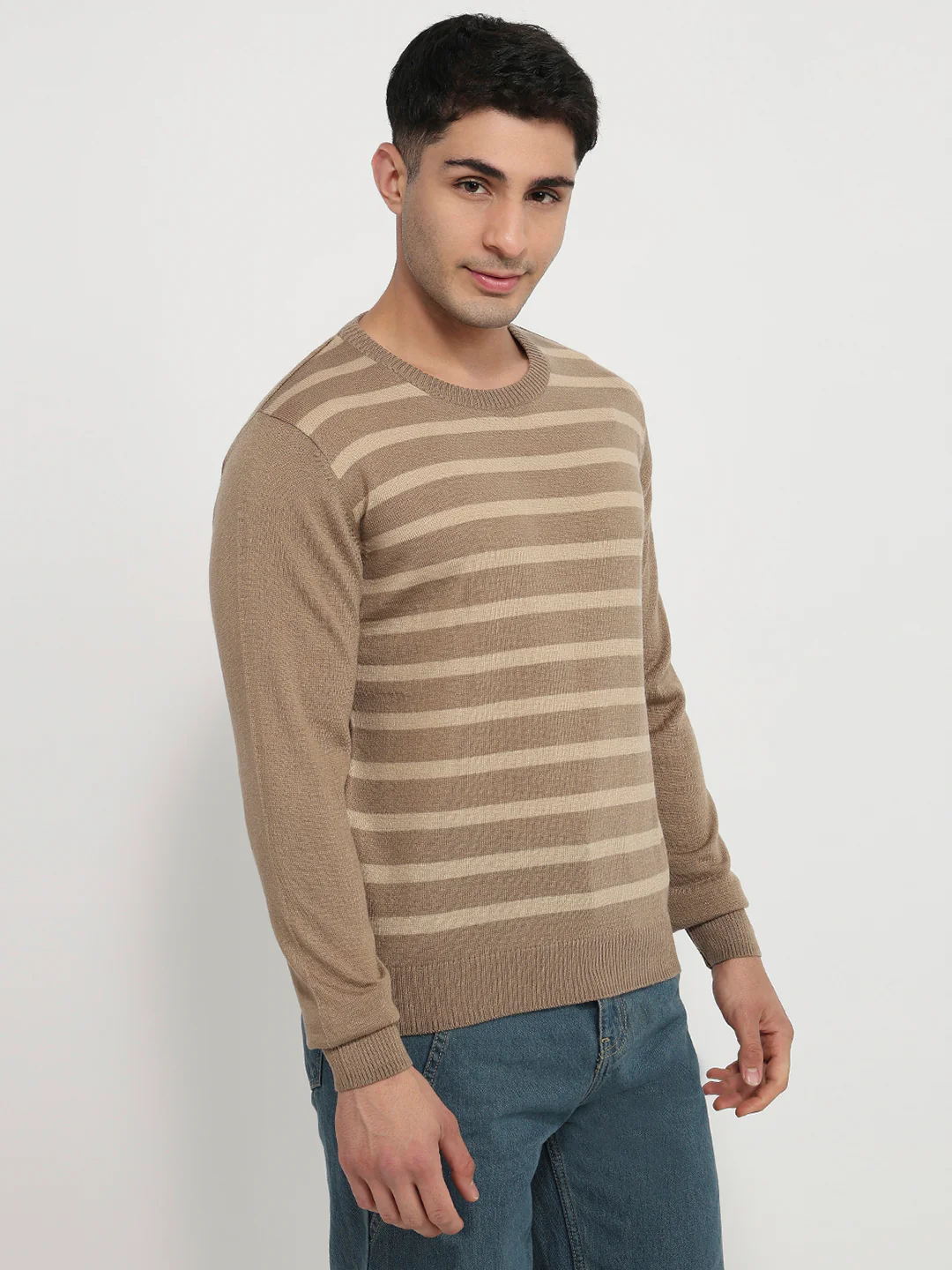 Raymond Men Brown Stripe Acrlic Blend Sweatshirt - Image 3
