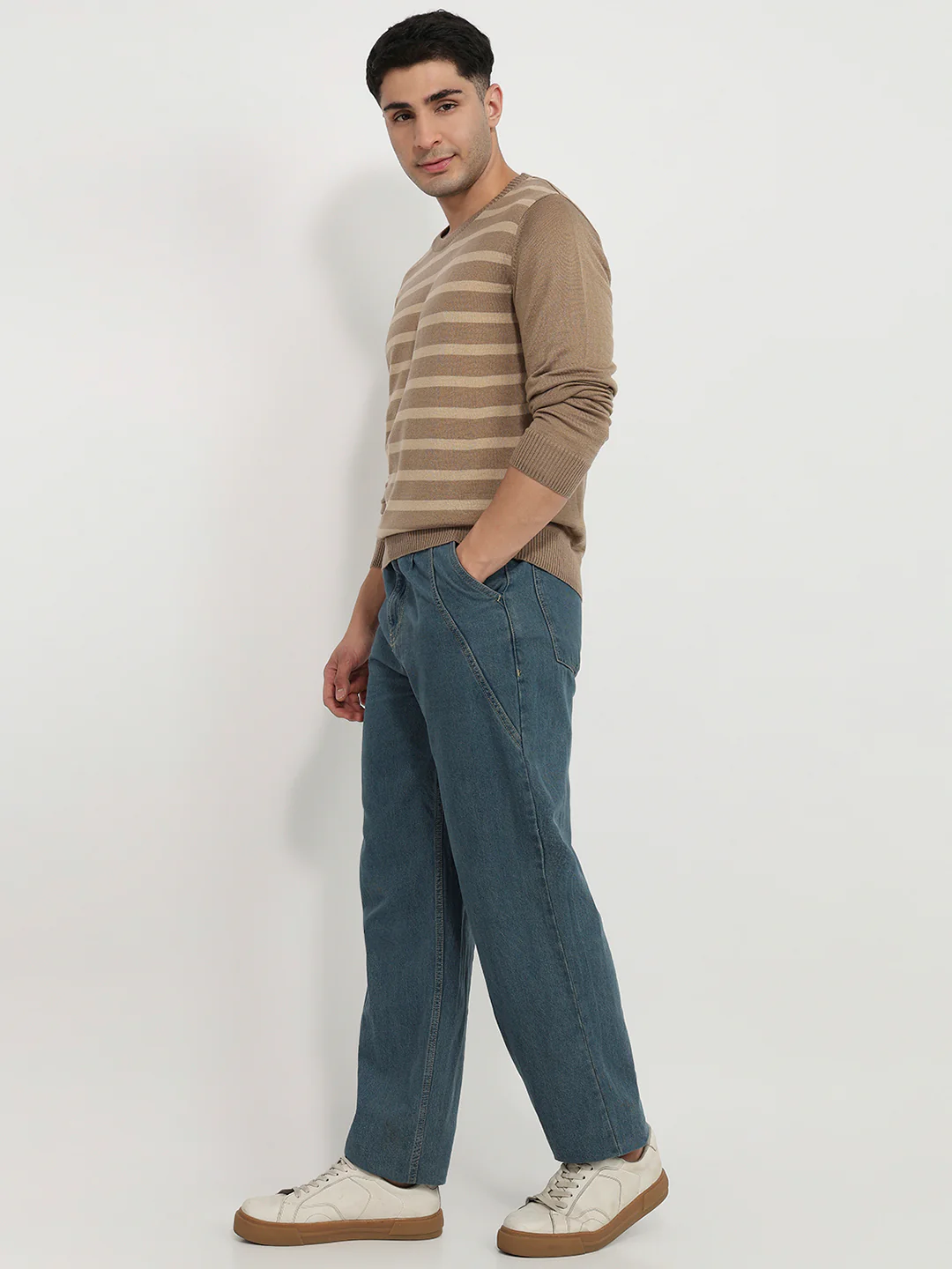 Raymond Men Brown Stripe Acrlic Blend Sweatshirt - Image 5