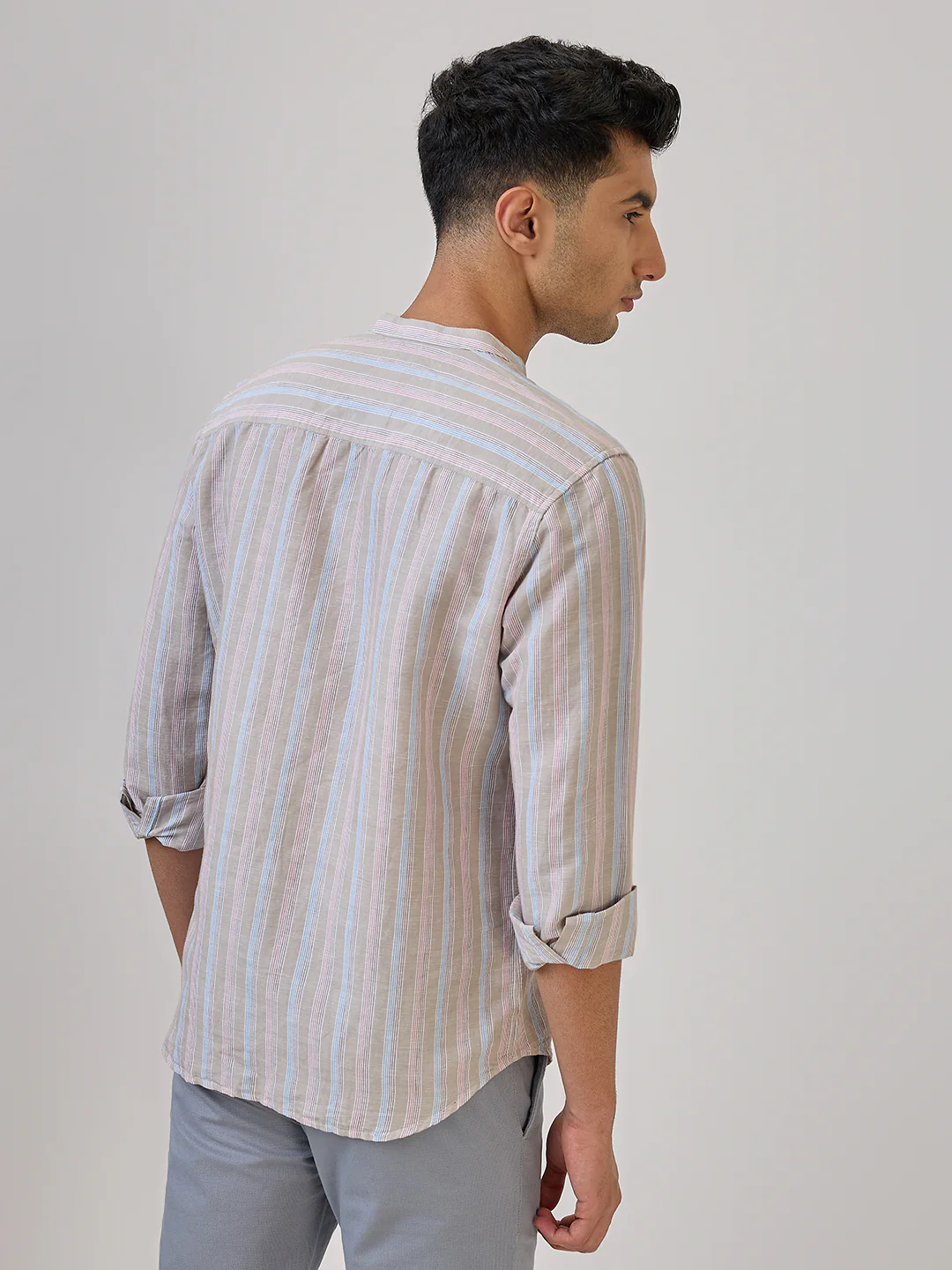 Raymond Men Brown Stripe Regular Fit Cotton Blend Casual Shirt - Image 4