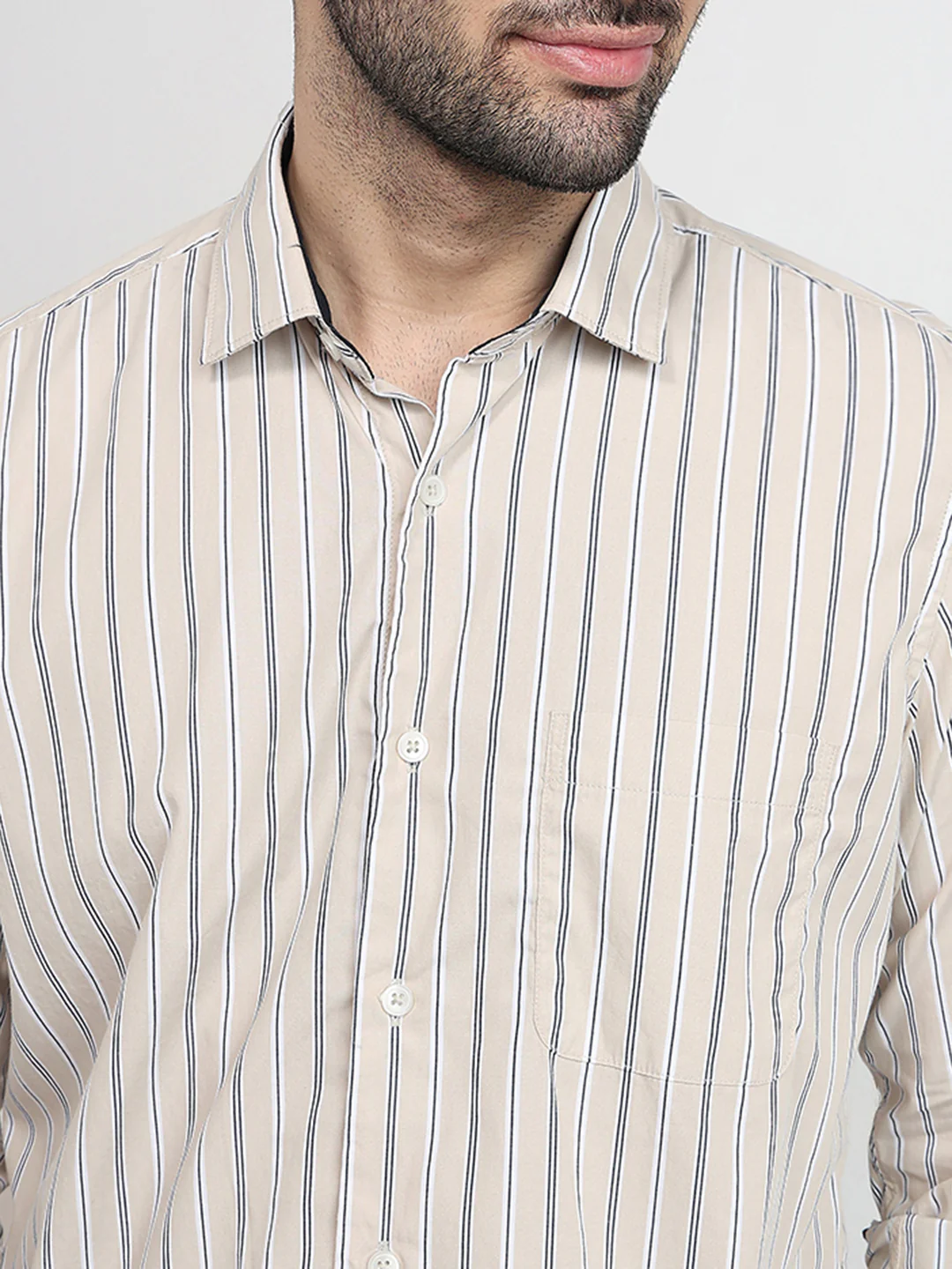 Raymond Men Brown Stripe Regular Fit Cotton Full Sleeve Regular Collar Casual Shirt - Image 5