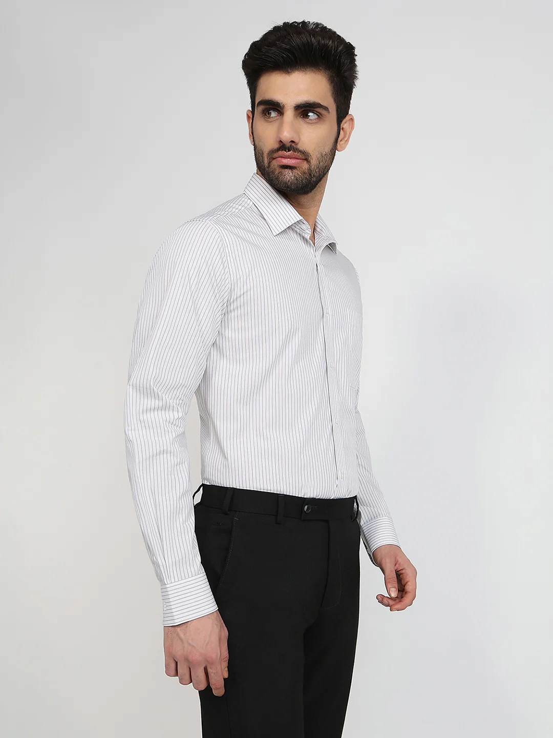 Raymond Men Brown Stripe Slim Fit Cotton Blend Shirt - Image 3