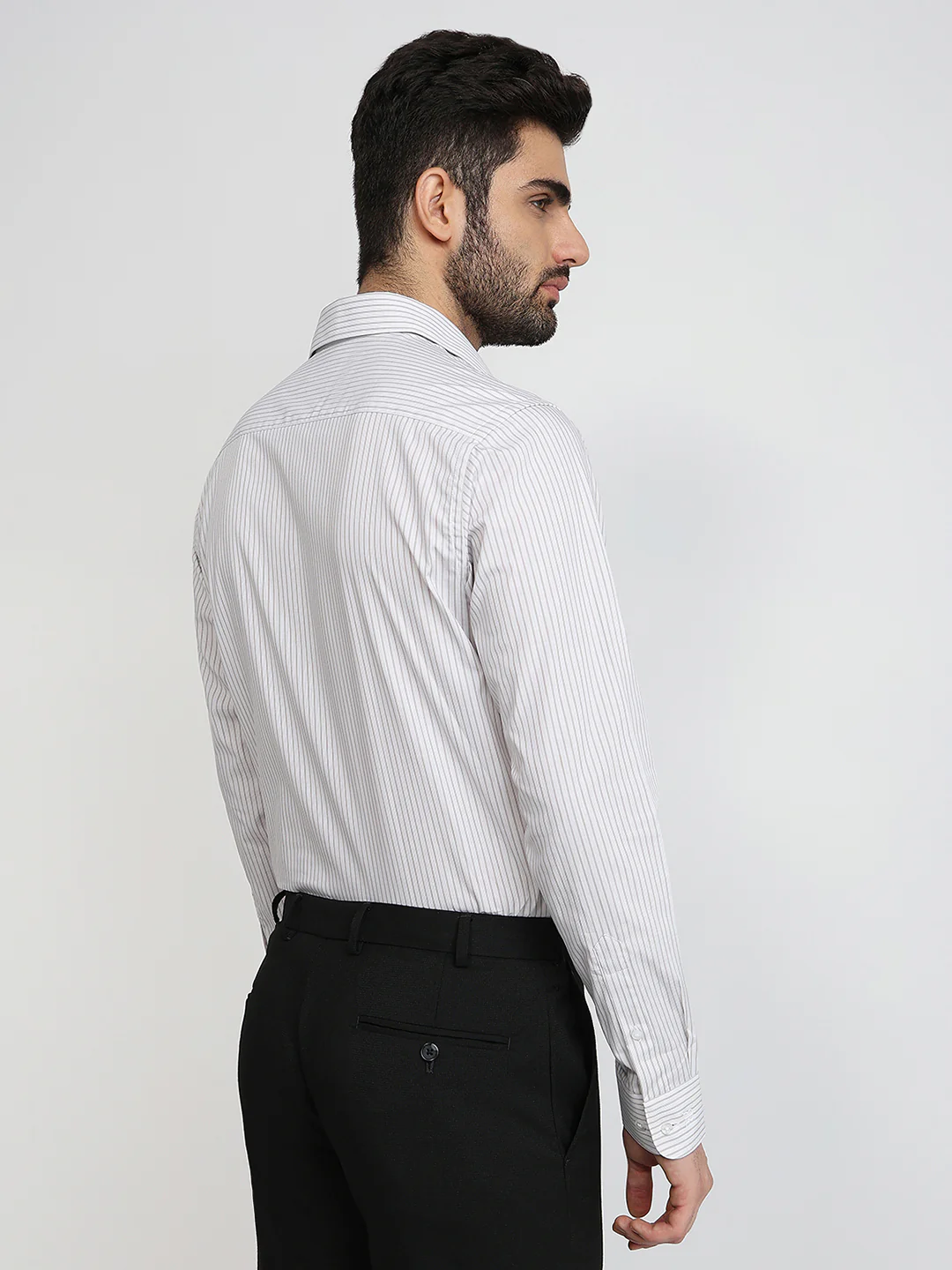 Raymond Men Brown Stripe Slim Fit Cotton Blend Shirt - Image 4