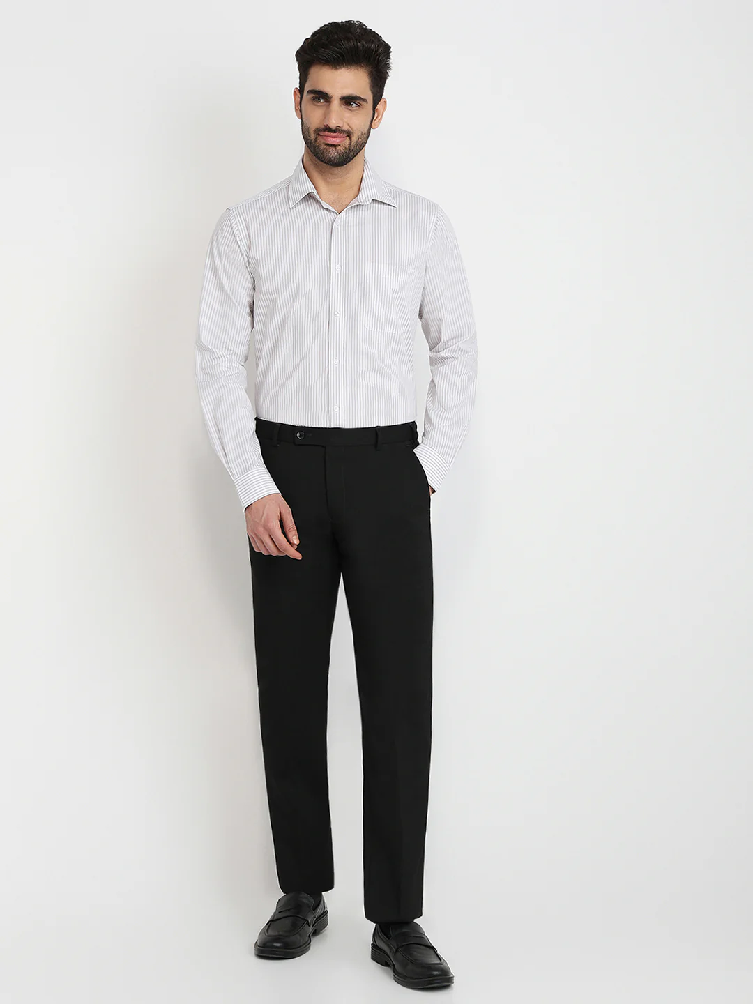 Raymond Men Brown Stripe Slim Fit Cotton Blend Shirt - Image 5