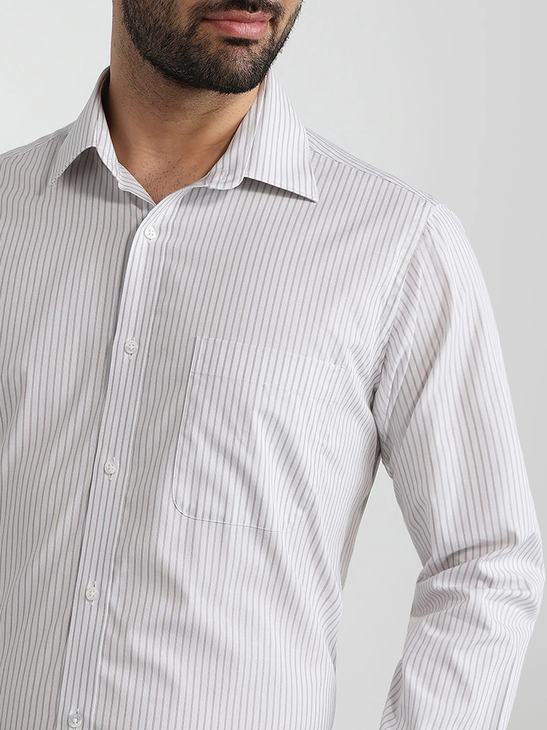 Raymond Men Brown Stripe Slim Fit Cotton Blend Shirt - Image 6