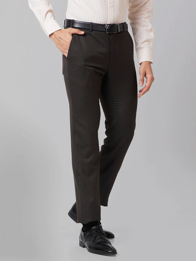 Raymond Men Brown Striped Slim Fit Trouser - Image 2
