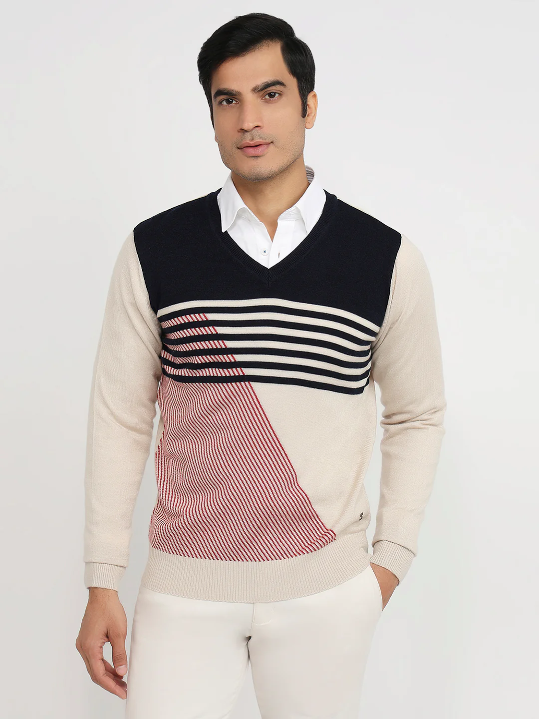 Raymond Men Brown Structure Acrylic Sweatshirt