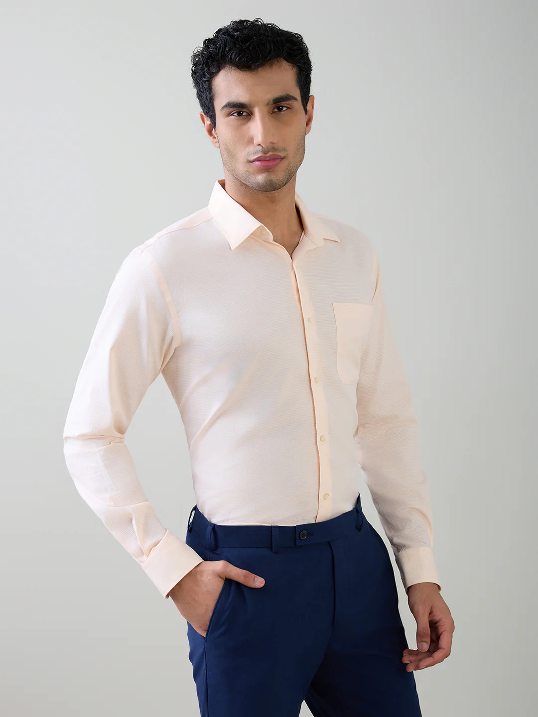 Raymond Men Brown Structure Contemporary Fit Cotton Full Sleeve Cut Away Collar Formal Shirt - Image 2