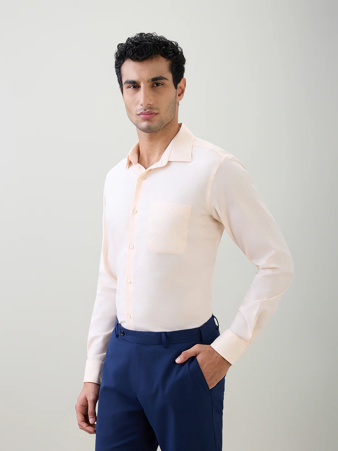 Raymond Men Brown Structure Contemporary Fit Cotton Full Sleeve Cut Away Collar Formal Shirt - Image 3