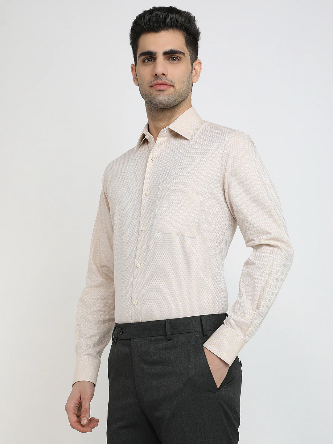 Raymond Men Brown Structure Contemporary Fit Cotton Full Sleeve Formal Shirt - Image 2