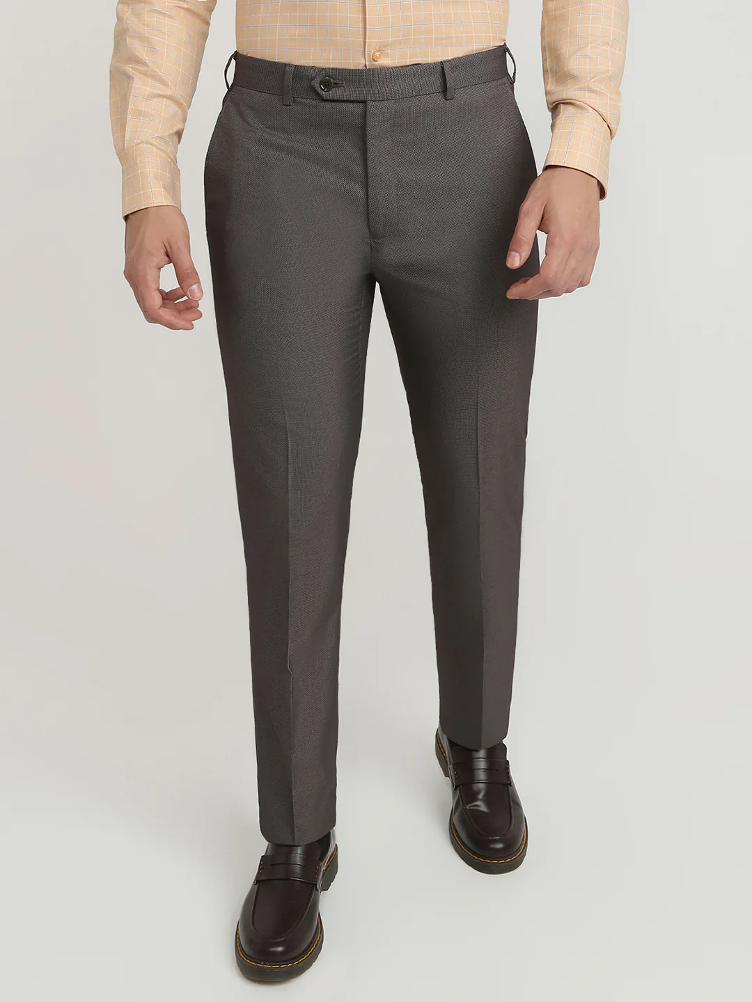 Raymond Men Brown Structure Contemporary Fit Polyester Blend Trouser