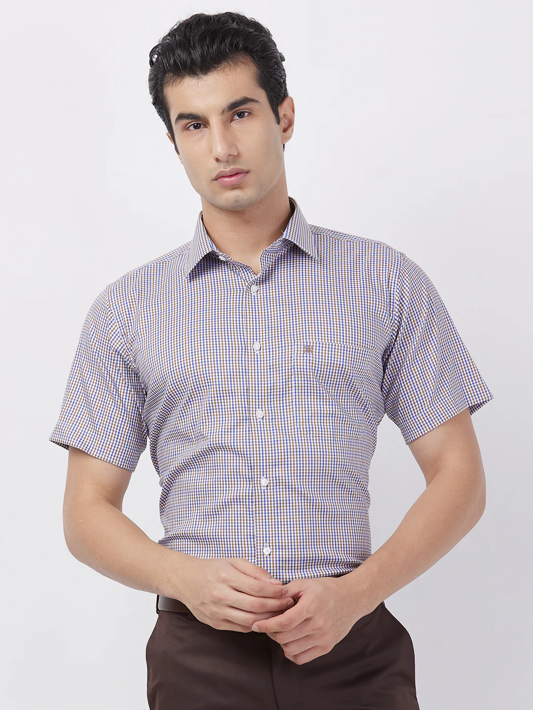 Raymond Men Brown Structure Regular Fit Cotton Blend Shirt