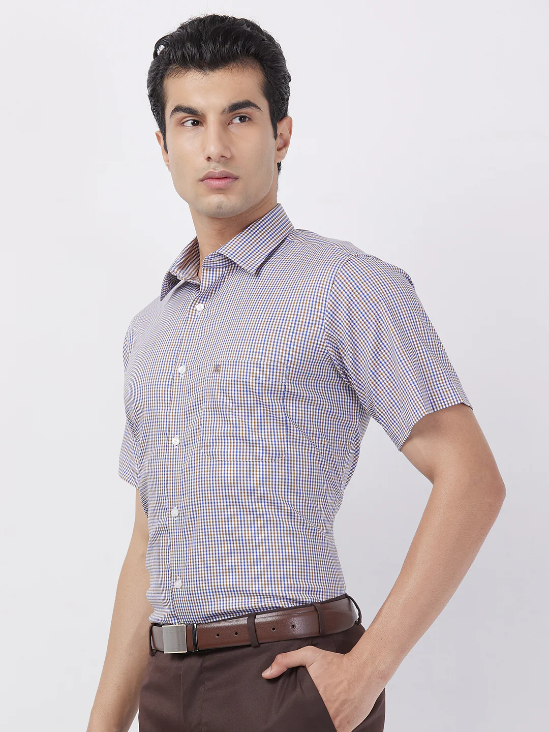 Raymond Men Brown Structure Regular Fit Cotton Blend Shirt - Image 3