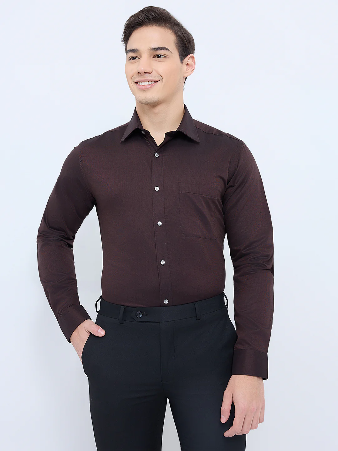 Raymond Men Brown Structure Slim Fit Cotton Formal Shirt